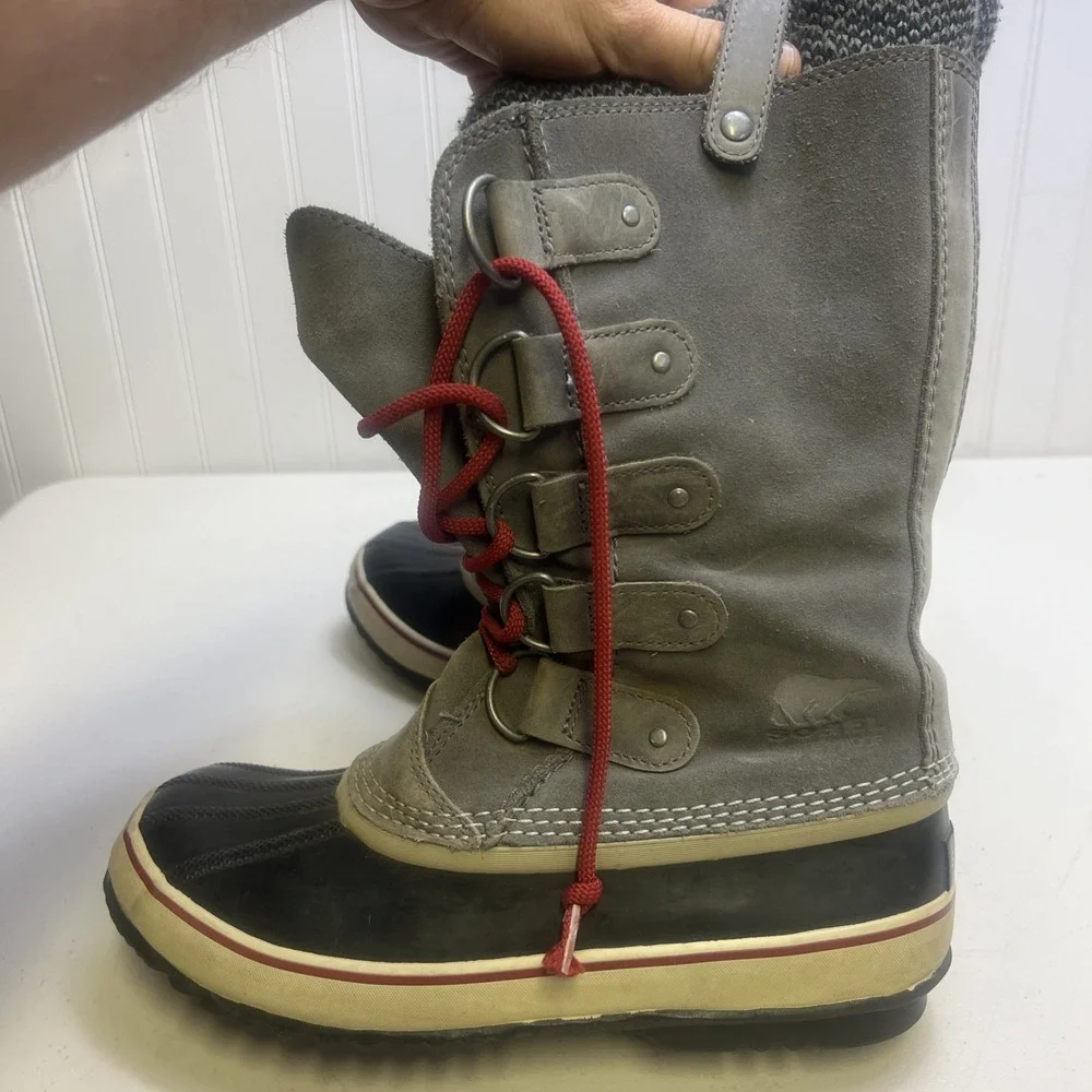Sorel Womens Gray Waterproof Lace Up Mid-Calf Snow Boots Size 10